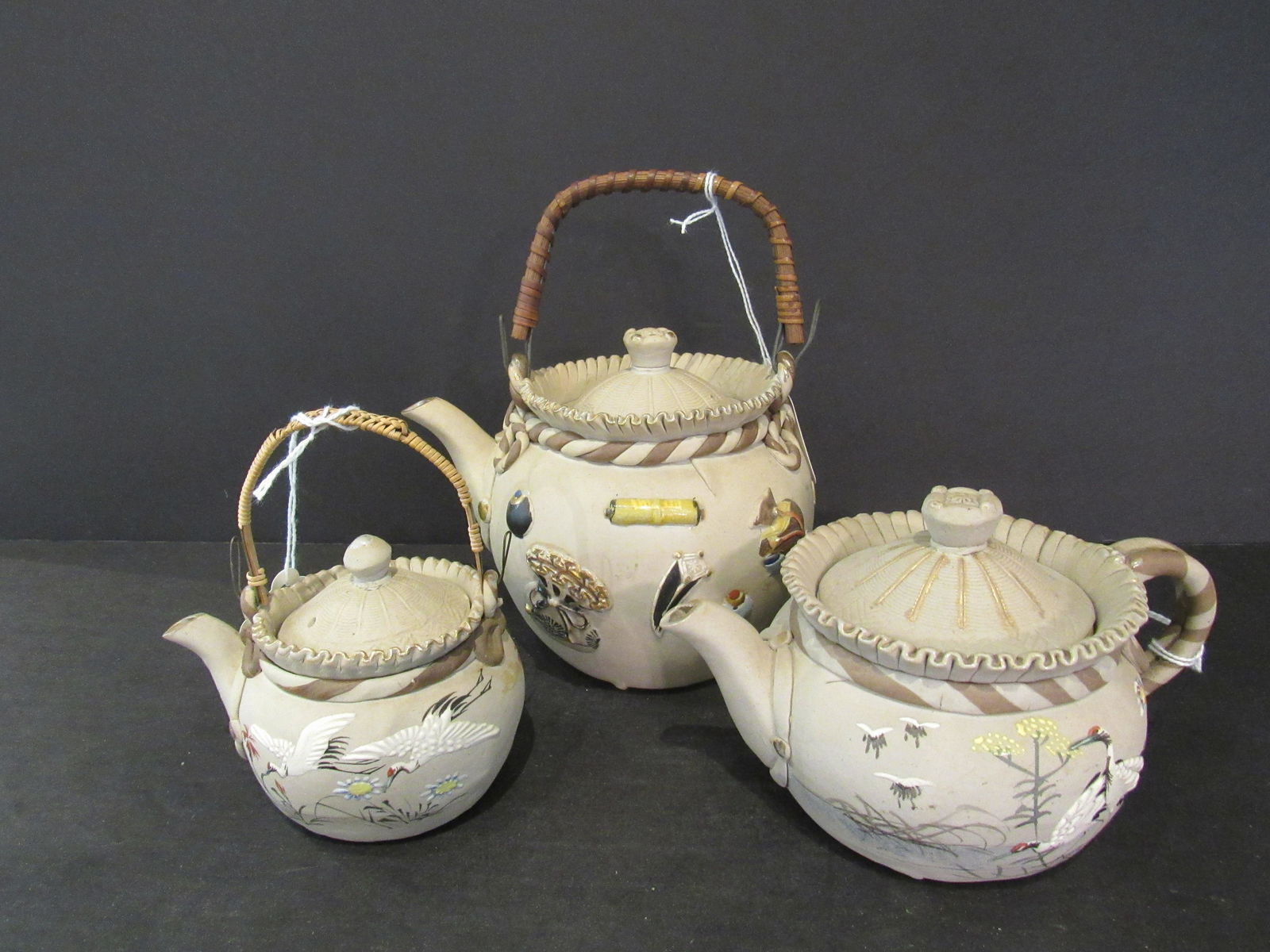 Lot of 3 Vintage Japanese Banko Crane Teapots Creamer (1 of 7)