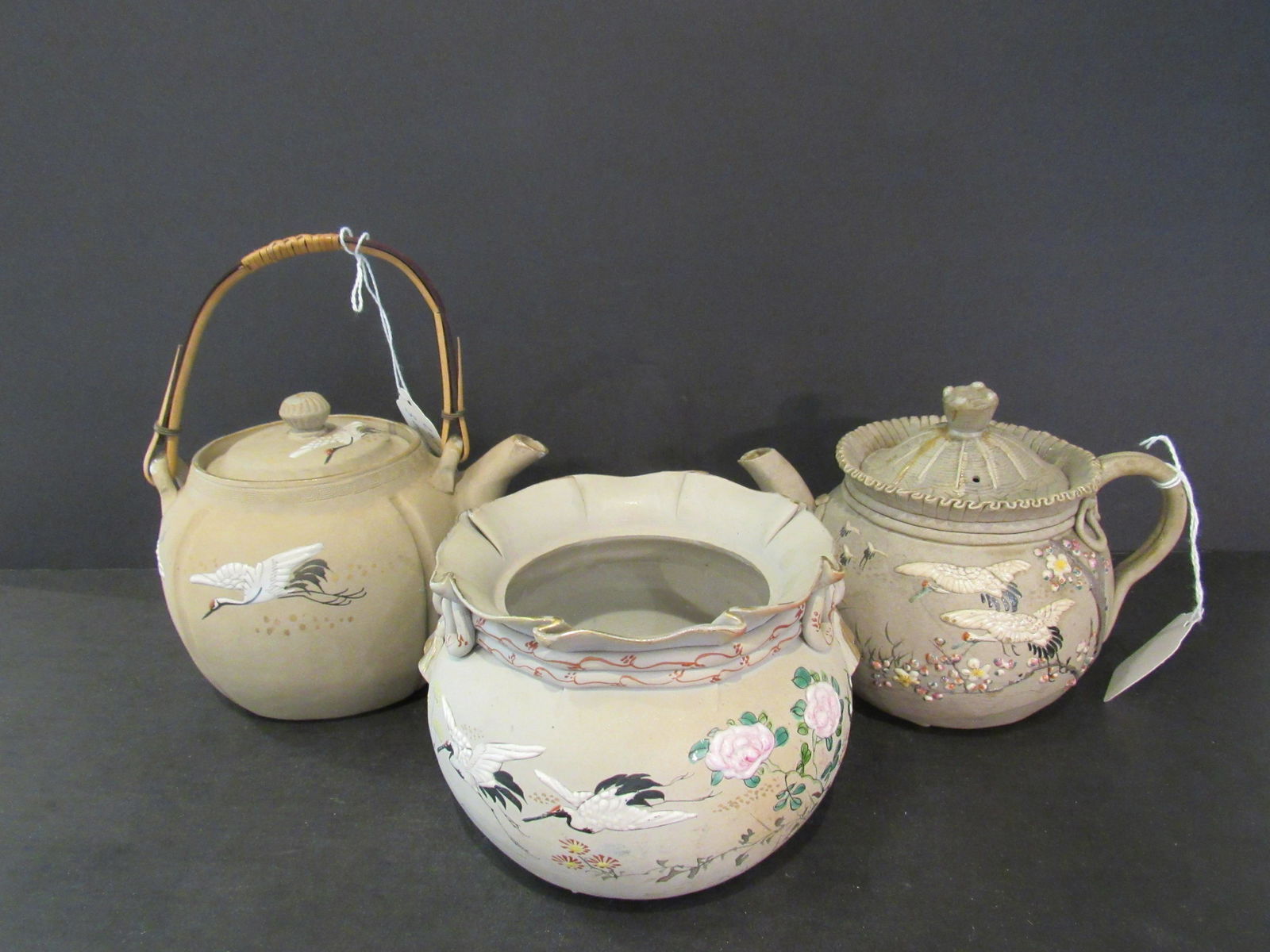 Lot of 3 Banko Japanese Asian Teapots Bowl Crane (1 of 11)