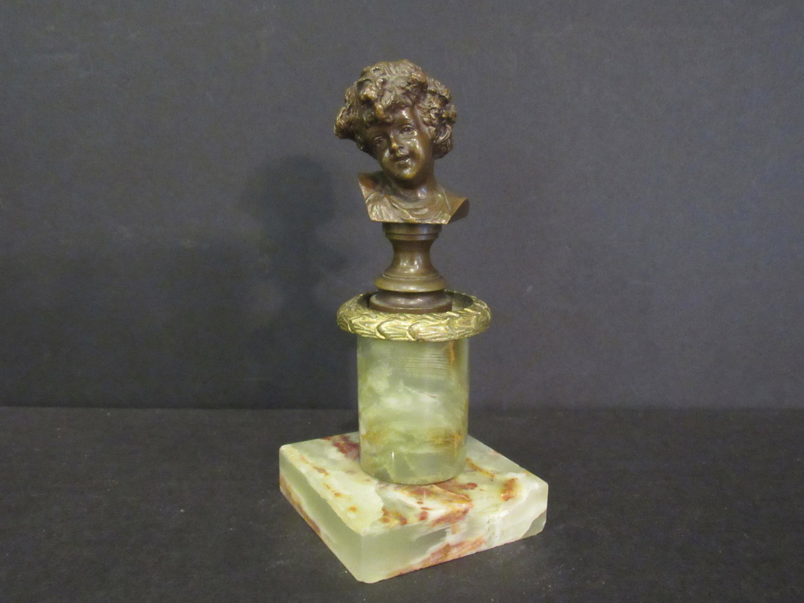 Antique Bronze Miniature Bust Statue of Child (1 of 6)