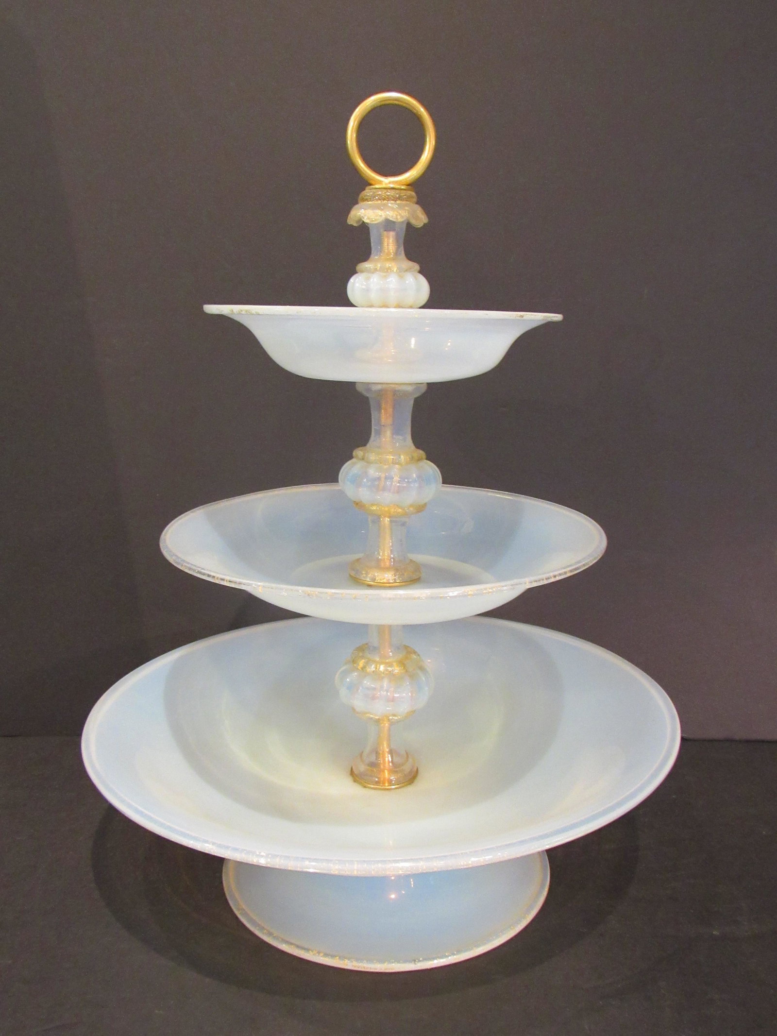 Italian 17" Tall Three-Tier Venetain Glass Epergne/Bowl (1 of 6)