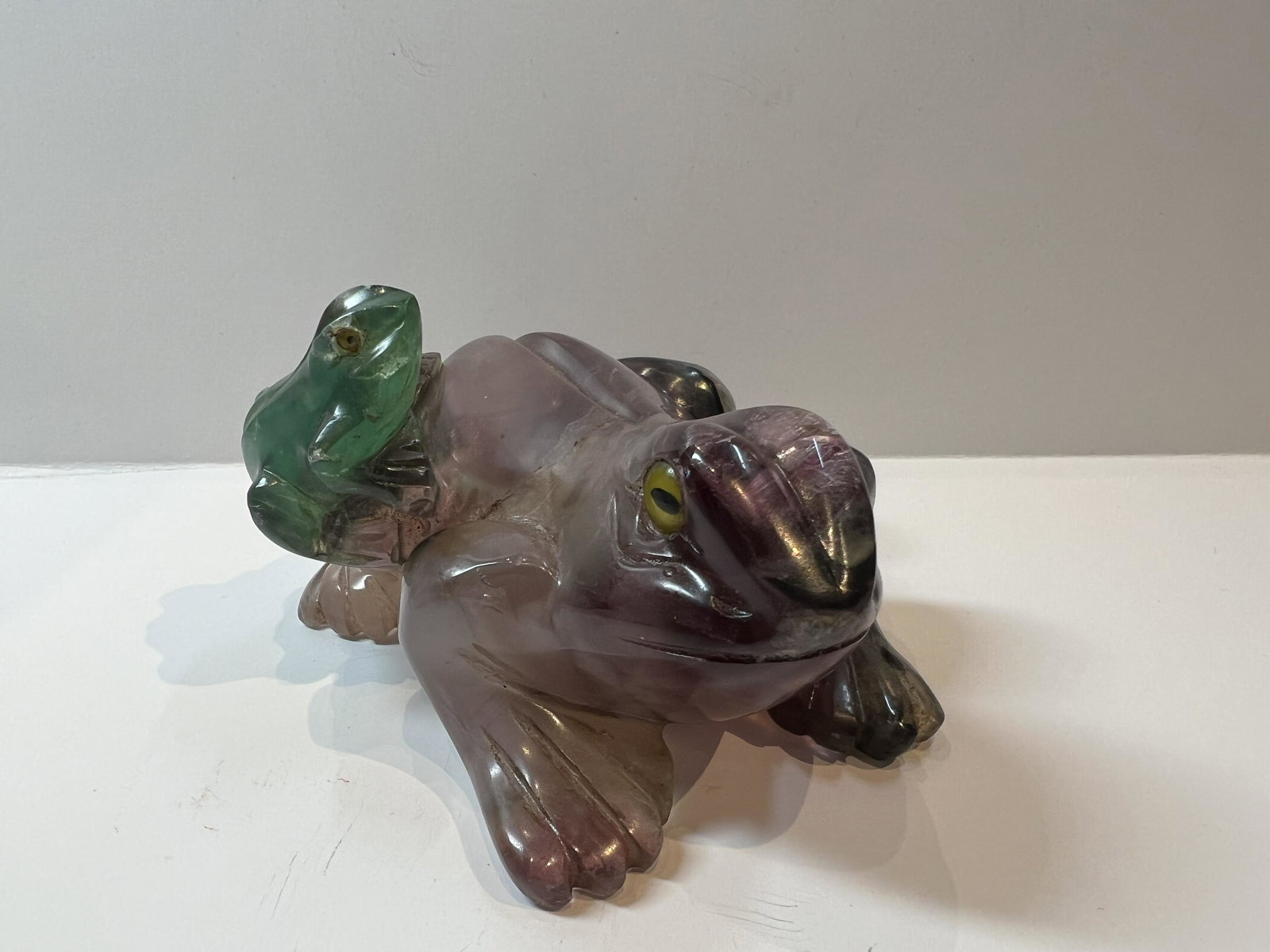 Asian Chinese Carved Green and Purple Frog Figurine (1 of 5)