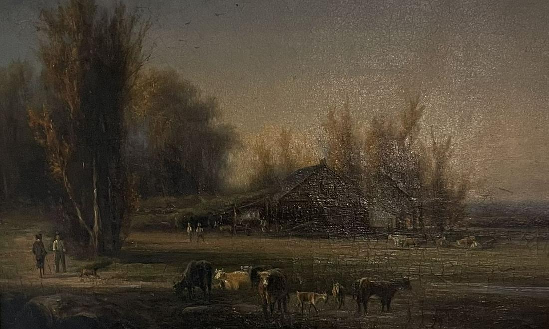 Antique American Oil Painting Cows in Pasture (1 of 4)
