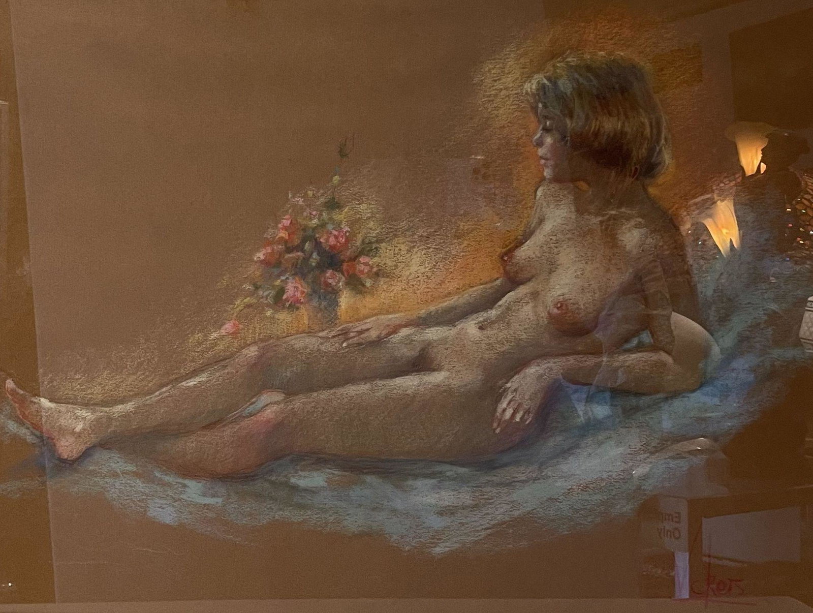 Mary Vickers (British 1940s) Reclining Nude Pastel: Mary Vickers (British 1940s) Reclining Nude Pastel Painting.