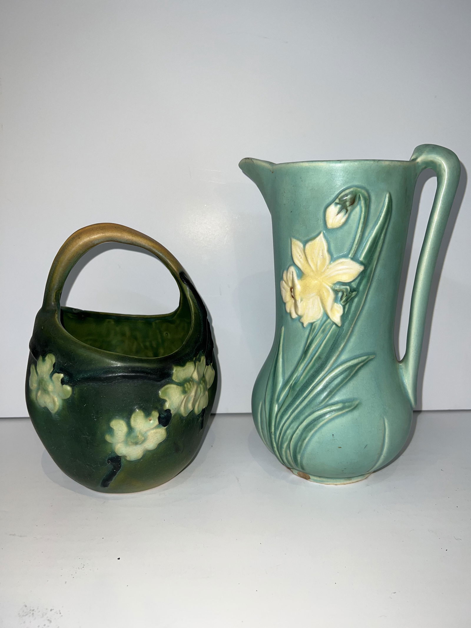 Lot of 2 Antique American Pottery Pitcher & Basket (1 of 6)