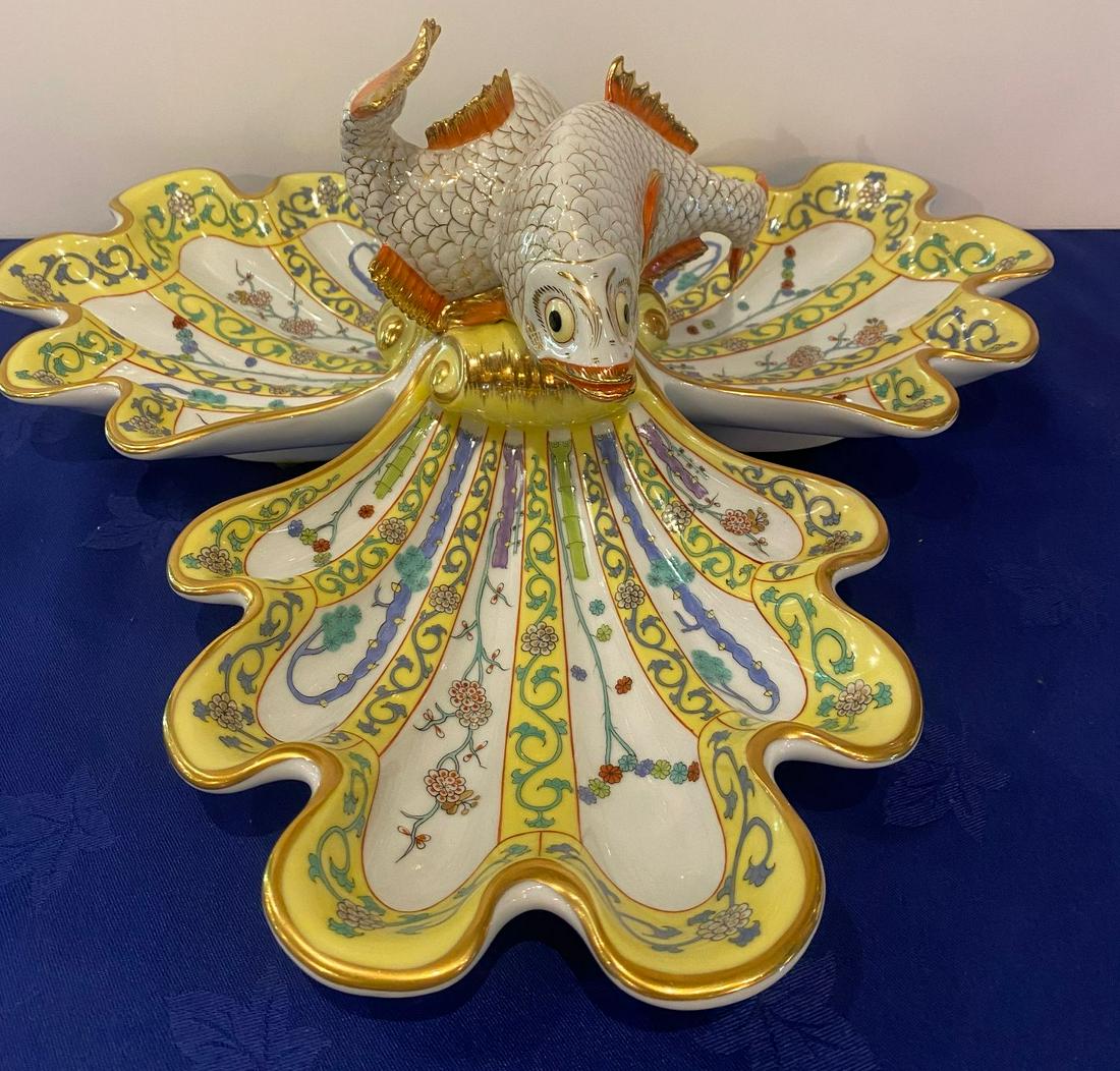Herend Yellow Dynasty Dolphin Divided Serving Dish (1 of 5)