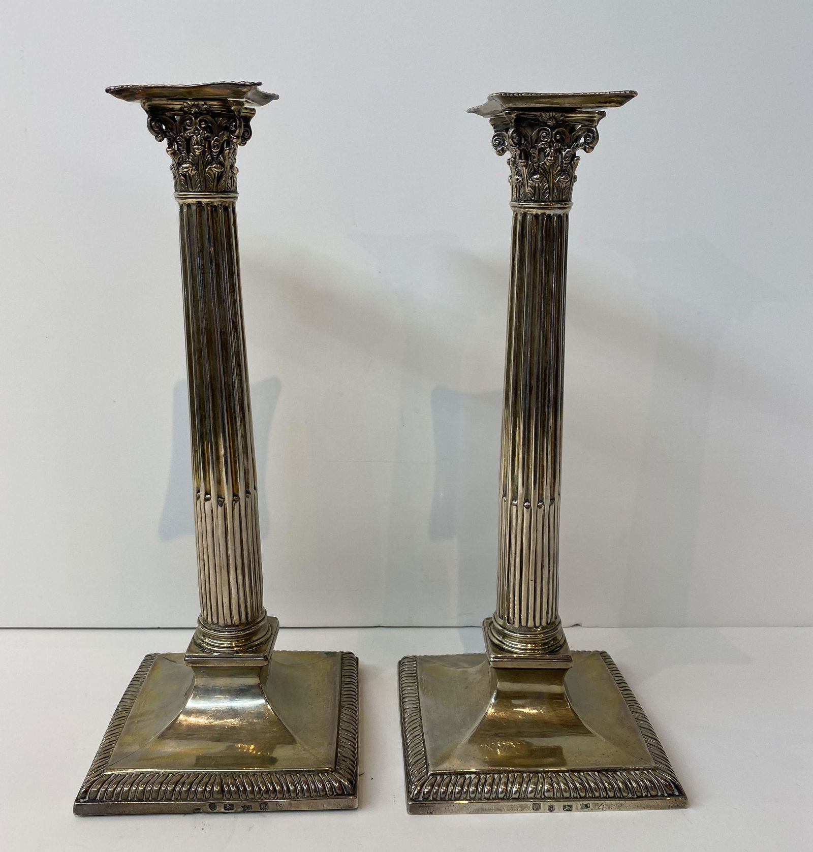 Georgian Corinthian Column Style Silver Candlesticks (1 of 6)