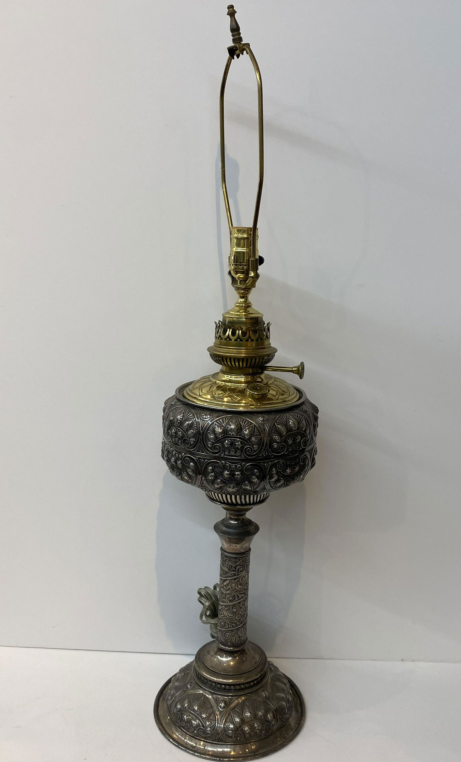 Antique Repousse Silver Plated Lamp (1 of 6)