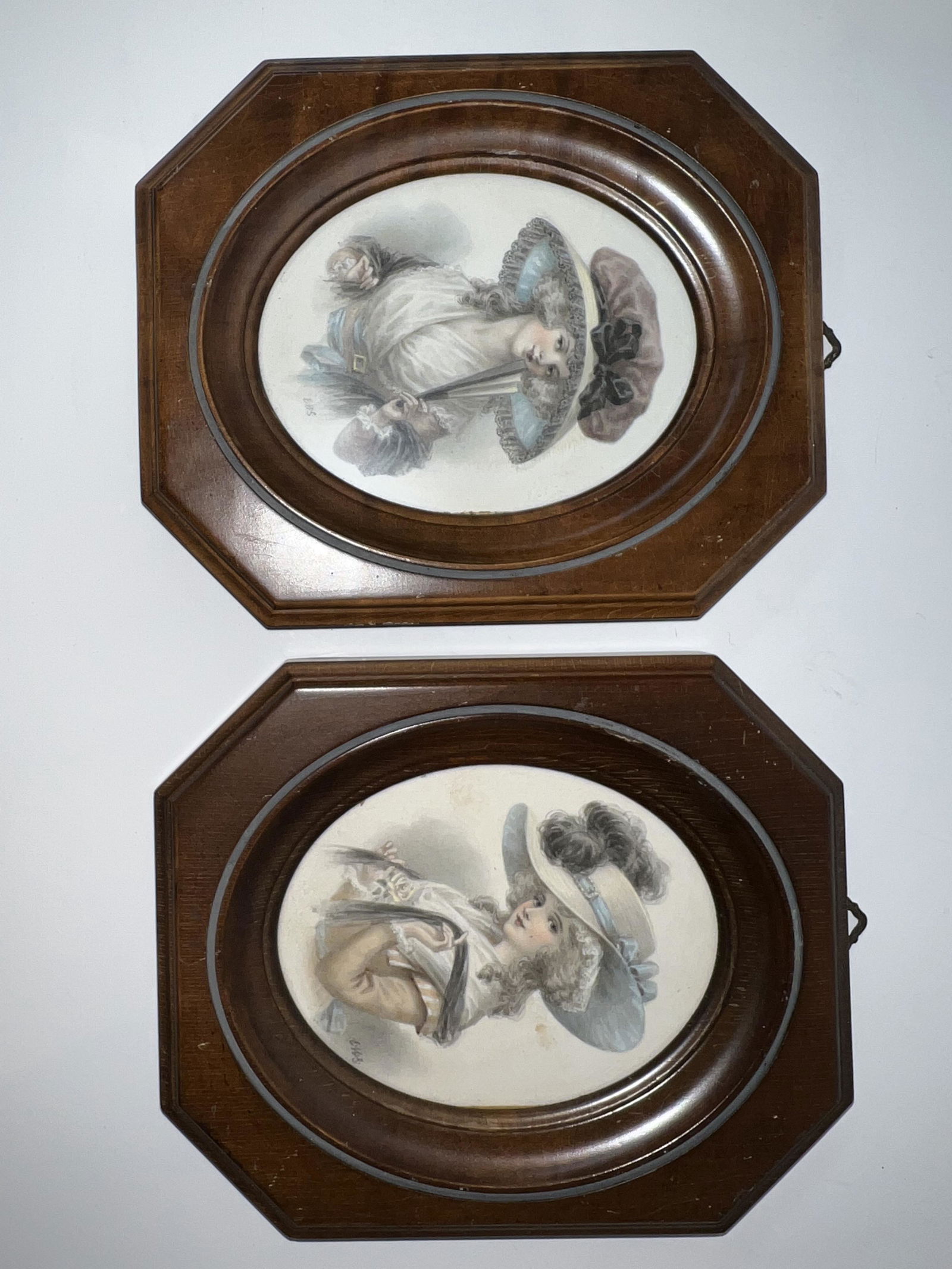 Antique Signed E.H.S Pair of Victorian Lady Paintings (1 of 4)