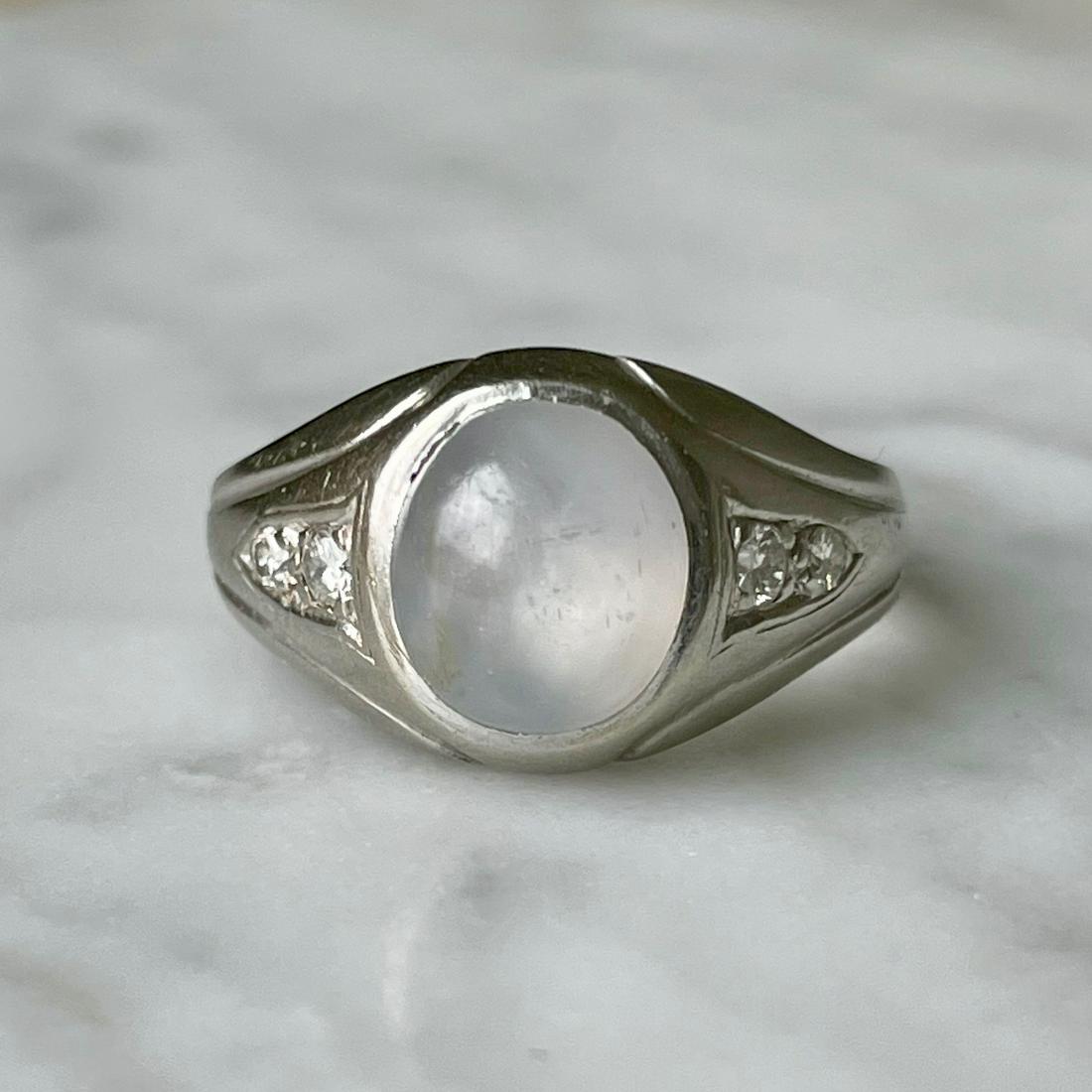 14K White Gold Grey Star Sapphire & Diamond Ring (1 of 7)