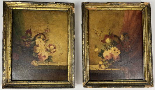 Pair of Antique Still Life Oil Paintings G. Roy English: Pair of Antique Still Life Oil Painting Signed G. Roy; Approximate size with frame: 8"L x 6.65"W. Painting size : 5.25" x 6.75"