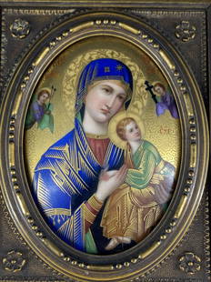 Antique Russian Icon Porcelain Virgin Mary & Baby Jesus: Antique Russian Religious Icon Hand Painted on Porcelain Virgin Mary Madonna & Baby Jesus; Approximate size: 9"L x 6"W