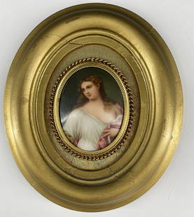 Antique KPM Hand Painted Porcelain Placque Portrait: Antique Possibly KPM Hand Painted Porcelain Plaque Portrait of Lady Woman; Unsigned; Approximate frame size: 8.25"L x 7"W.