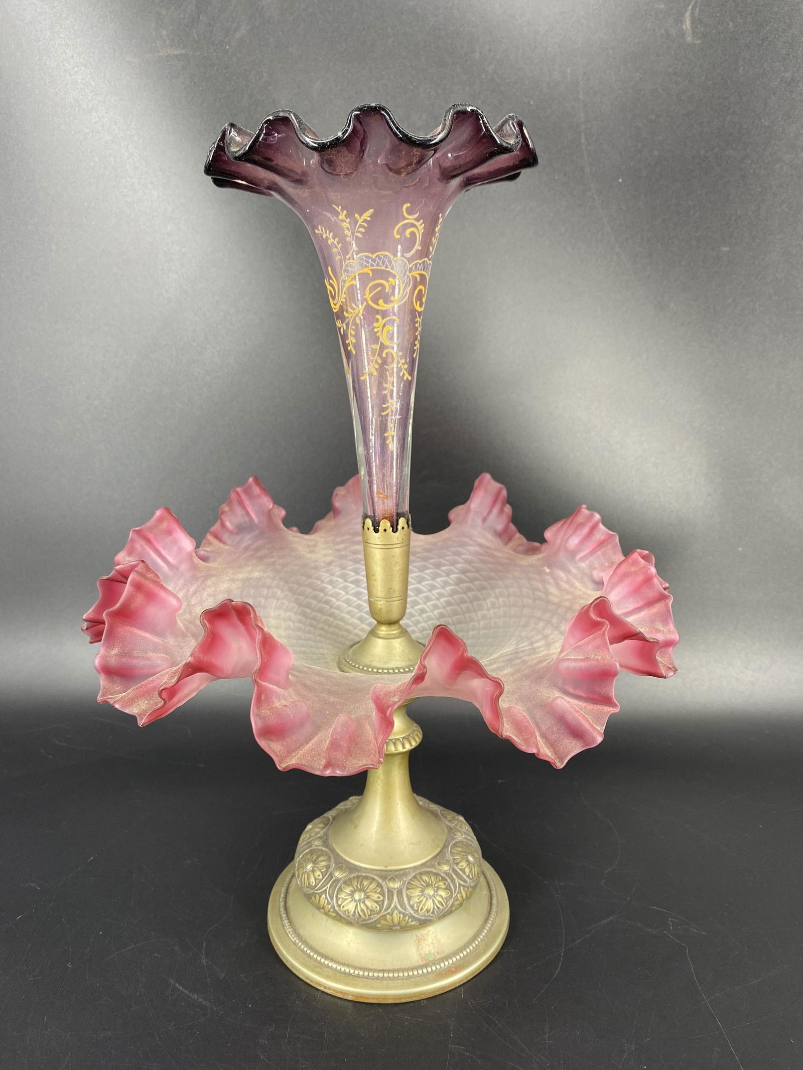 Victorian Pink Satin Art Glass Silver Plate Epergne (1 of 11)