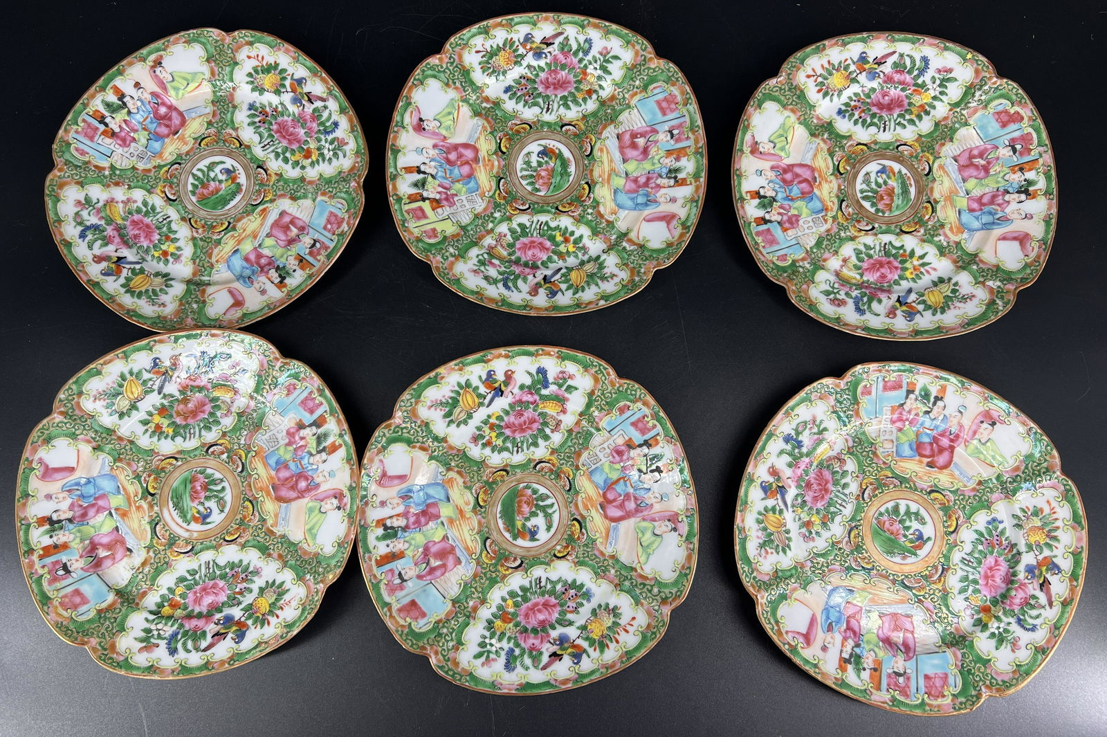 Antique Lot of 6 Chinese Rose Medallion Plates (1 of 4)