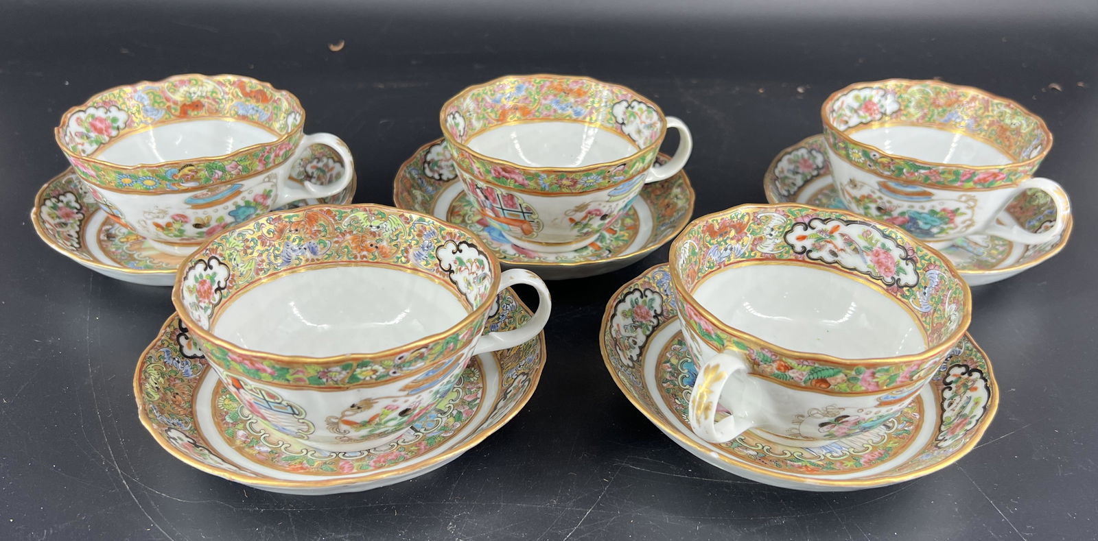 Lot of 5 Antique Chinese Rose Medallion Cup & Saucer Set (1 of 6)