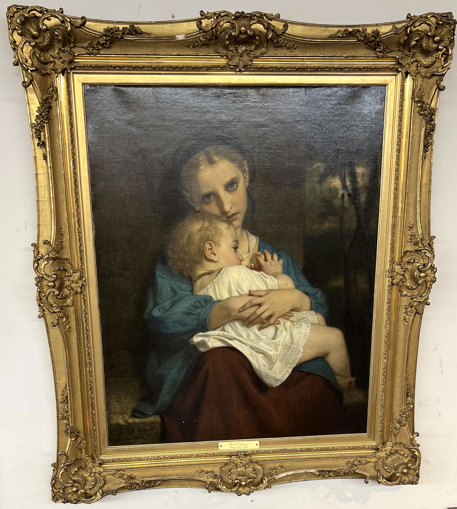 Antique Merle Hugues Oil Painting Portrait of Woman & Baby (1 of 12)