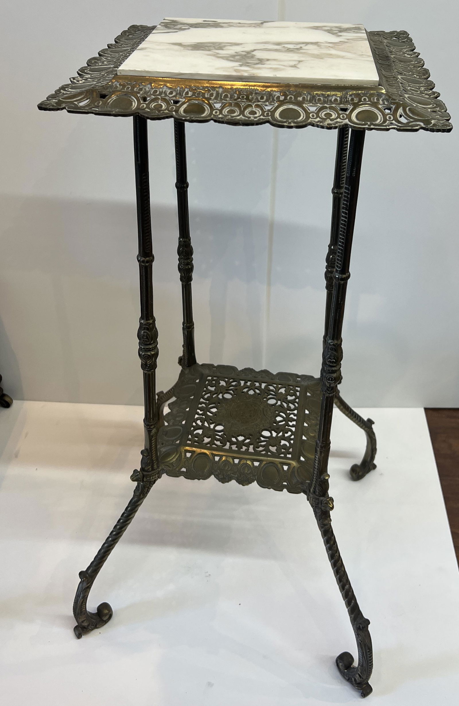 Antique Marble Top & Brass Flowerpot Stand (1 of 3)