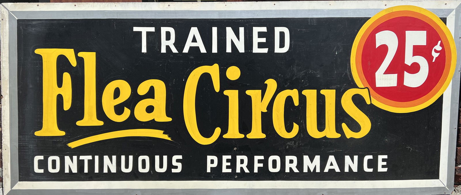 Vintage Hubert's Museum Flea Circus Ad Sign on Masonite Professor Heckler (1 of 6)