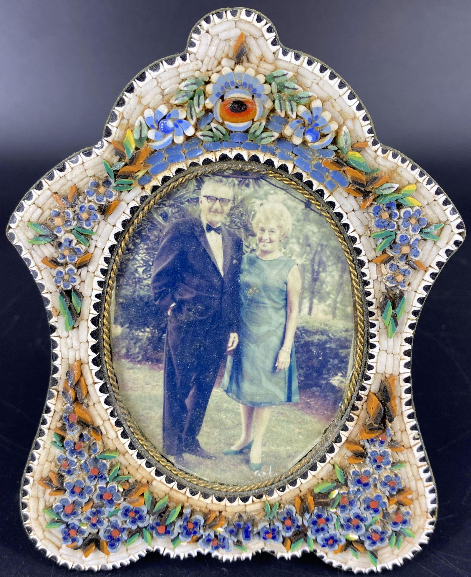 Antique Italian Mosaic Floral Picture Photo Frame (1 of 4)