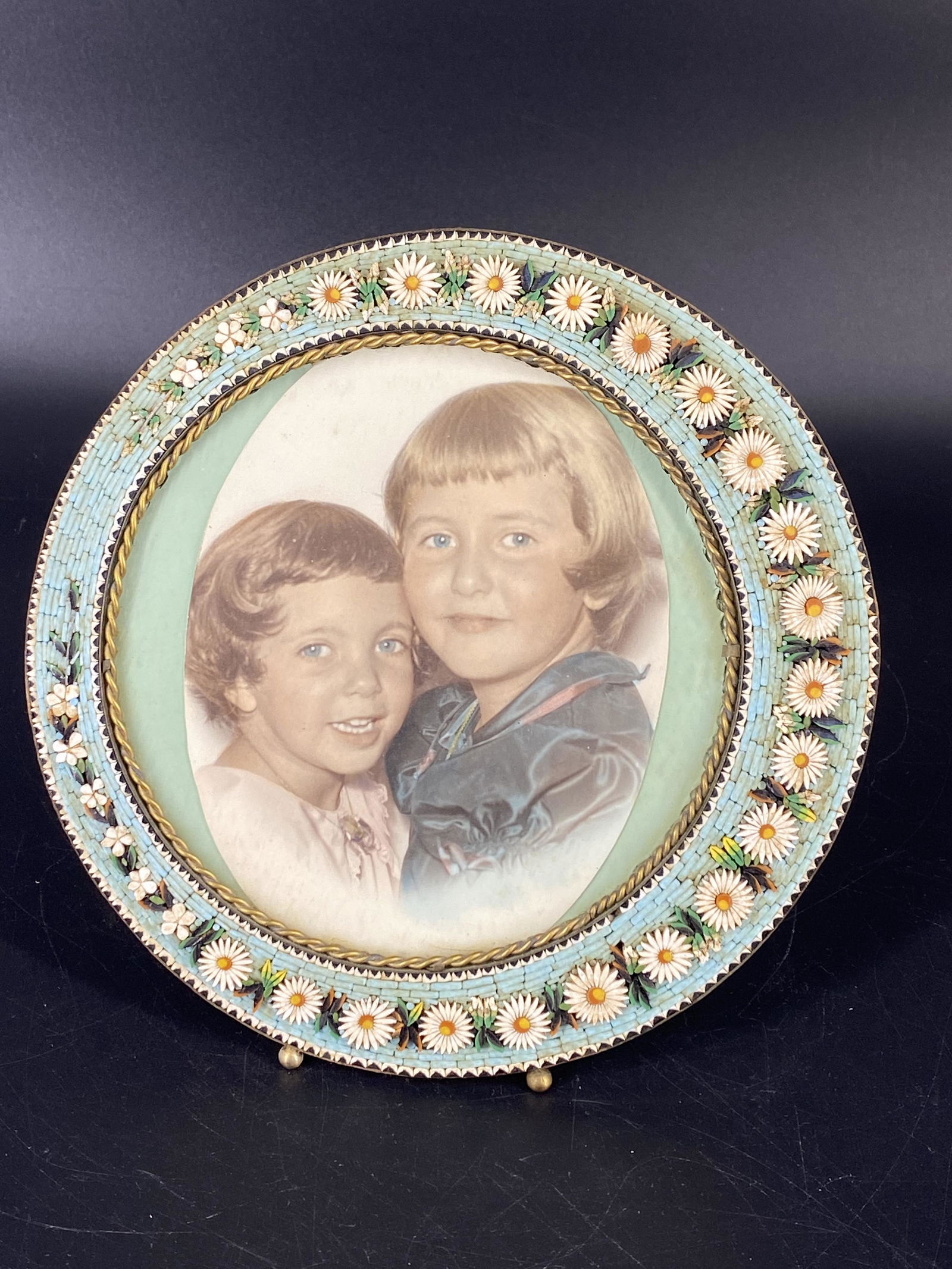 Antique Italian Mosaic Floral Photo Picture Frame (1 of 5)