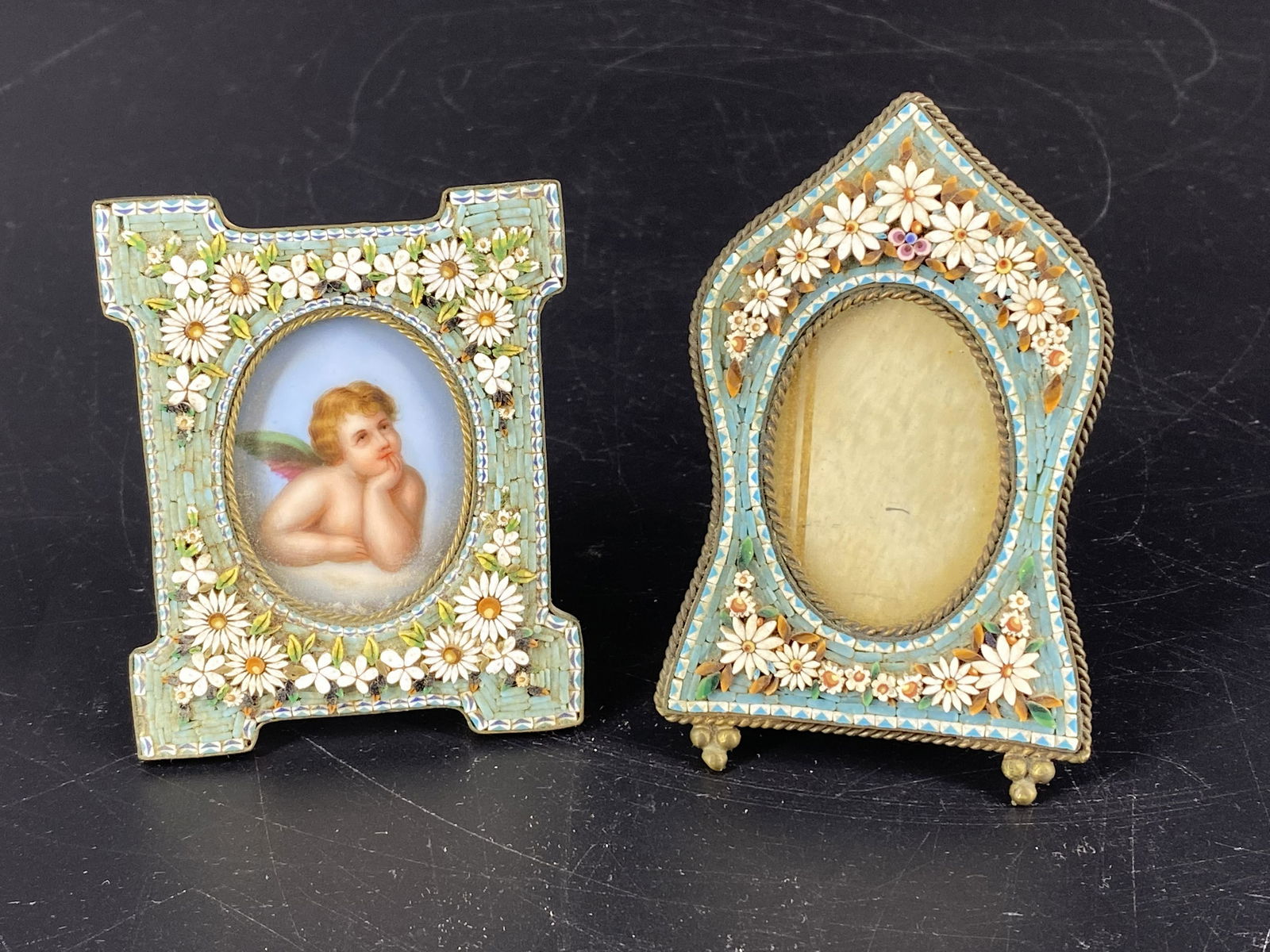 Antique Italian Mosaic Floral Photo Picture Frame (1 of 4)