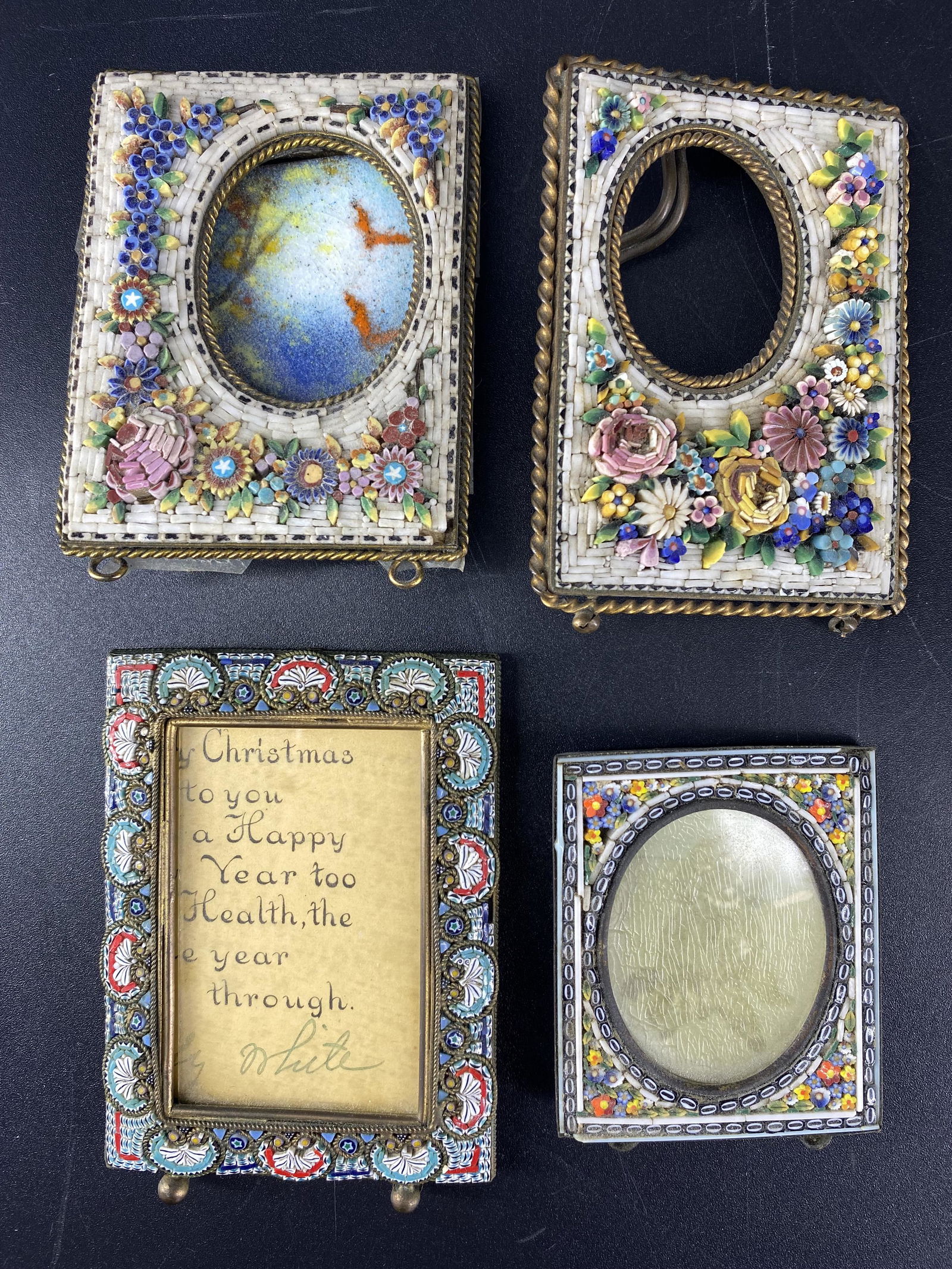4 Antique Italian Mosaic Floral Picture Photo Frame (1 of 6)