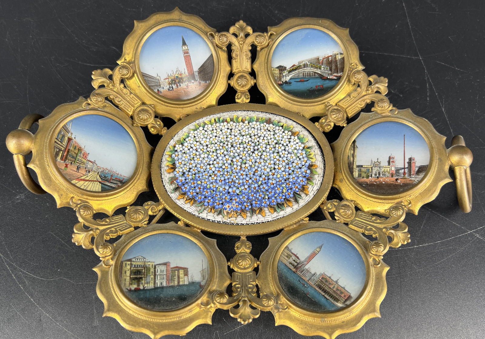 Antique Micromosaic Floral Reverse Painting on Glass Basket (1 of 11)