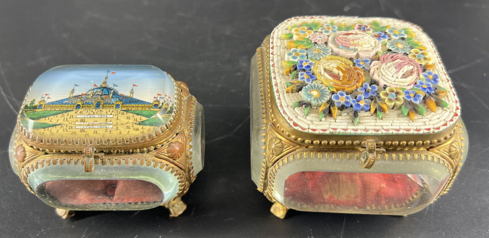 Antique Lot of 2 Floral Micromosaic Trinket Box (1 of 6)