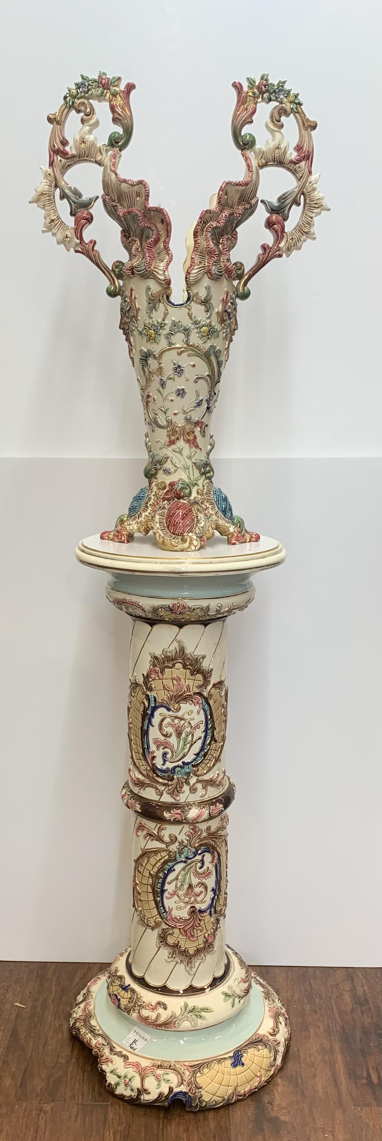 Eichwald Czech Porcelain Majolica Floor Vase w/ Pedestal (1 of 14)