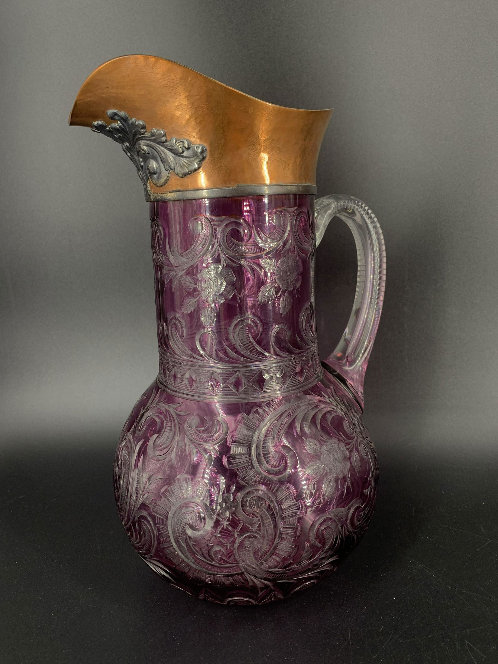 Antique Amethyst Cut to Clear Glass Pitcher J.E Caldwell & Co. (1 of 12)
