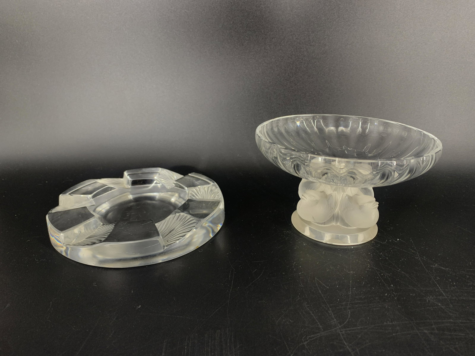 Lot of 2 Lalique Crystal Nogent Footed Bowl & Cuba Ashtray (1 of 10)