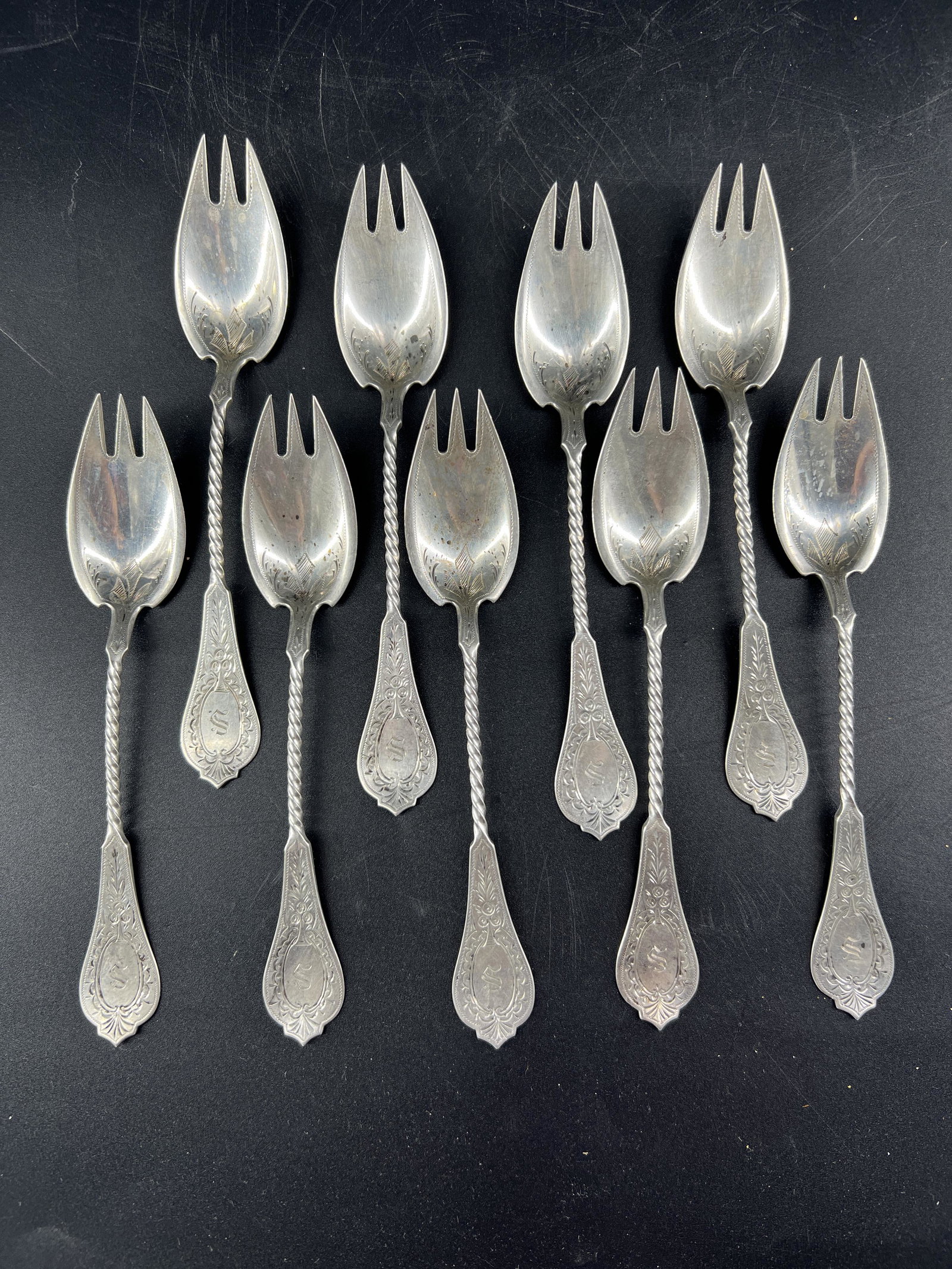 Lot of 9 Antique W.K Vanderslice & Co. Sterling Silver Ice Cream Forks (1 of 4)