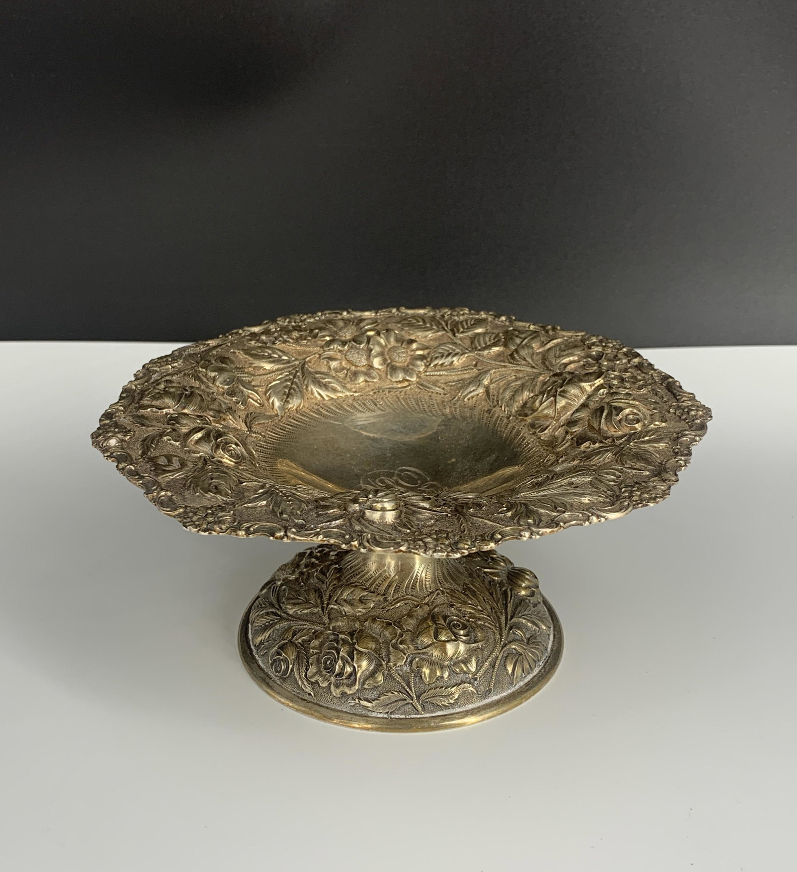 Antique Kirk Stieff Rose Repousse Sterling Floral Compote (1 of 8)
