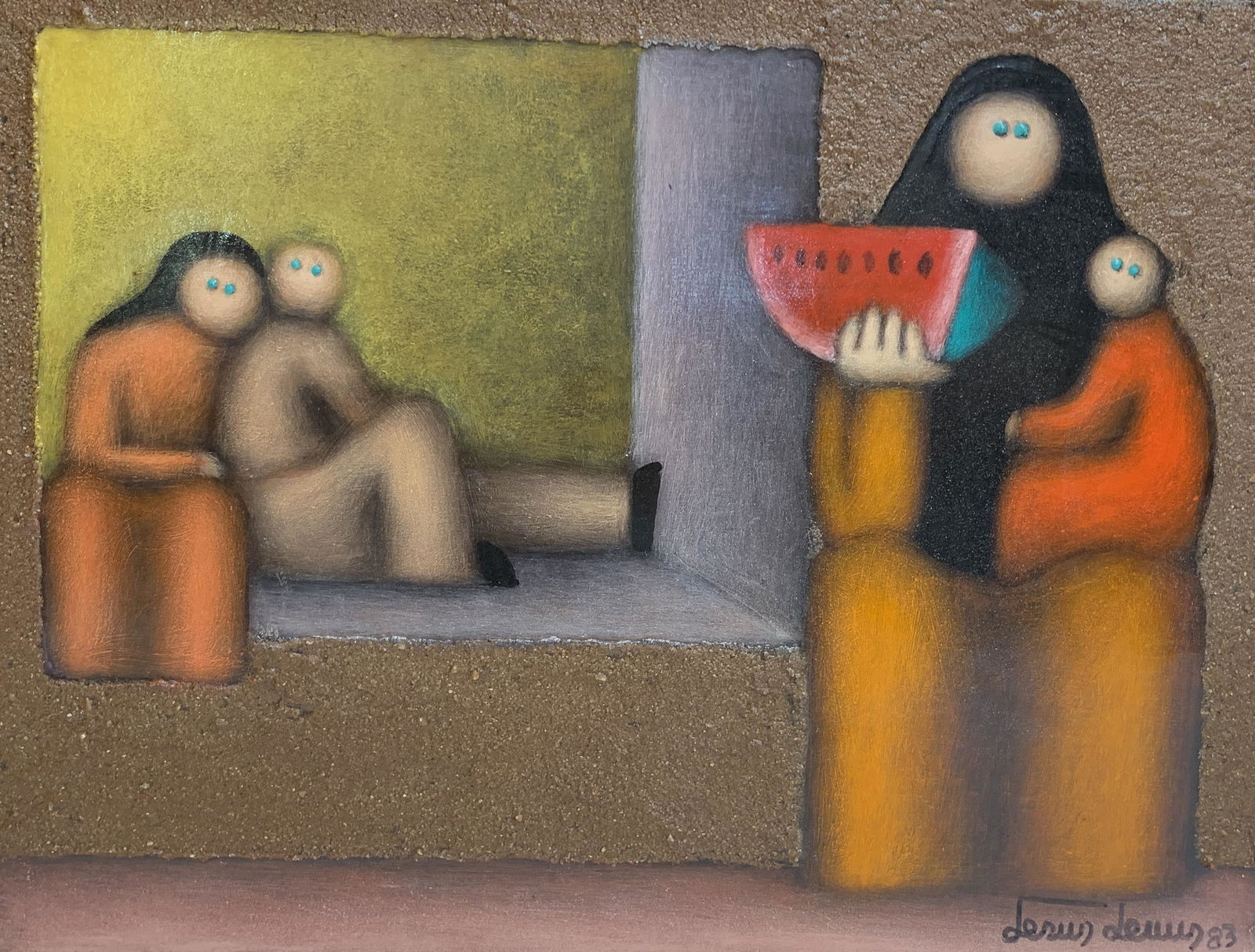 Jesus Leuus (Mexican/American, B. 1948) Children In The Window 1983 Minimalist Painting (1 of 7)