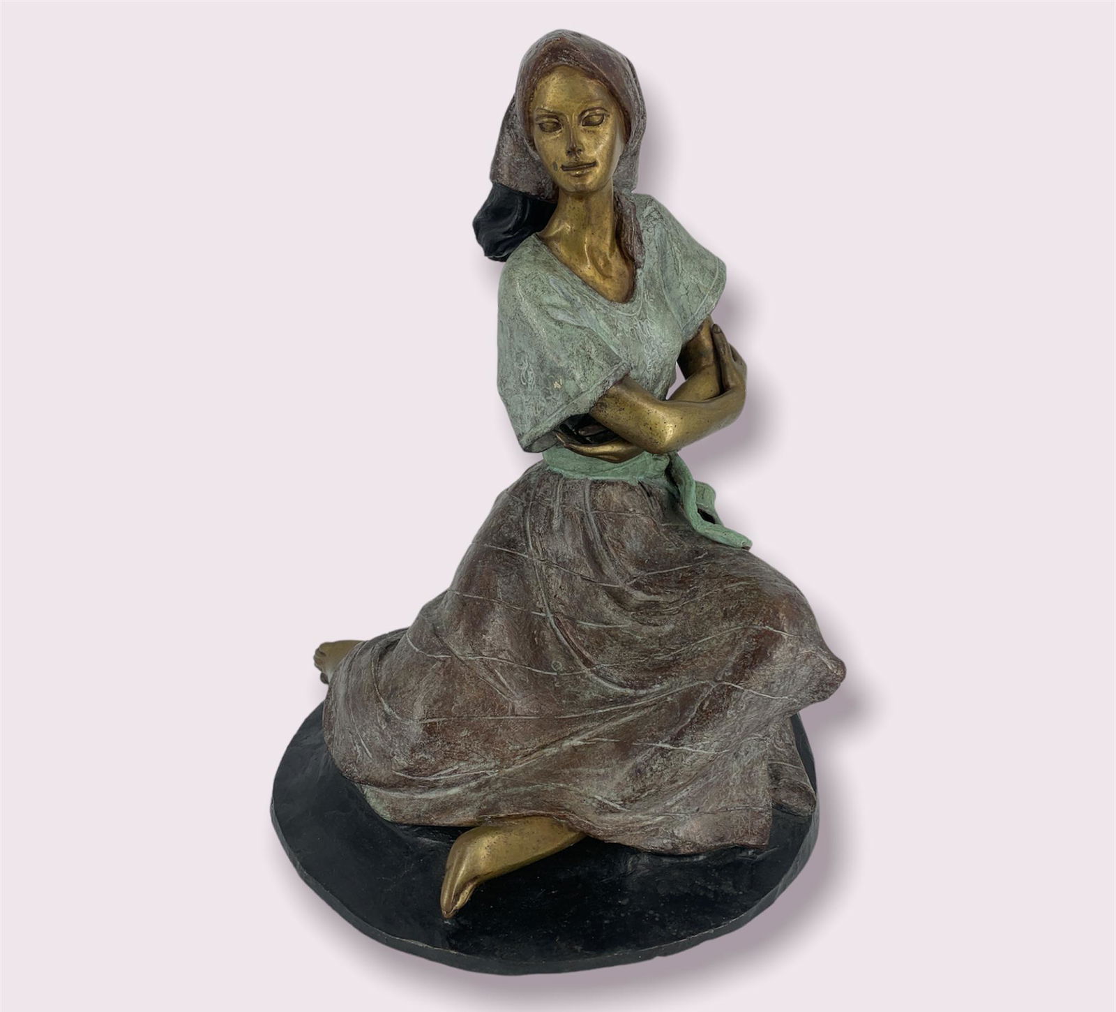 Victor Gutierrez (Mexican, B. 1950) Seated Latin Female Bronze Statue 1989 (1 of 6)