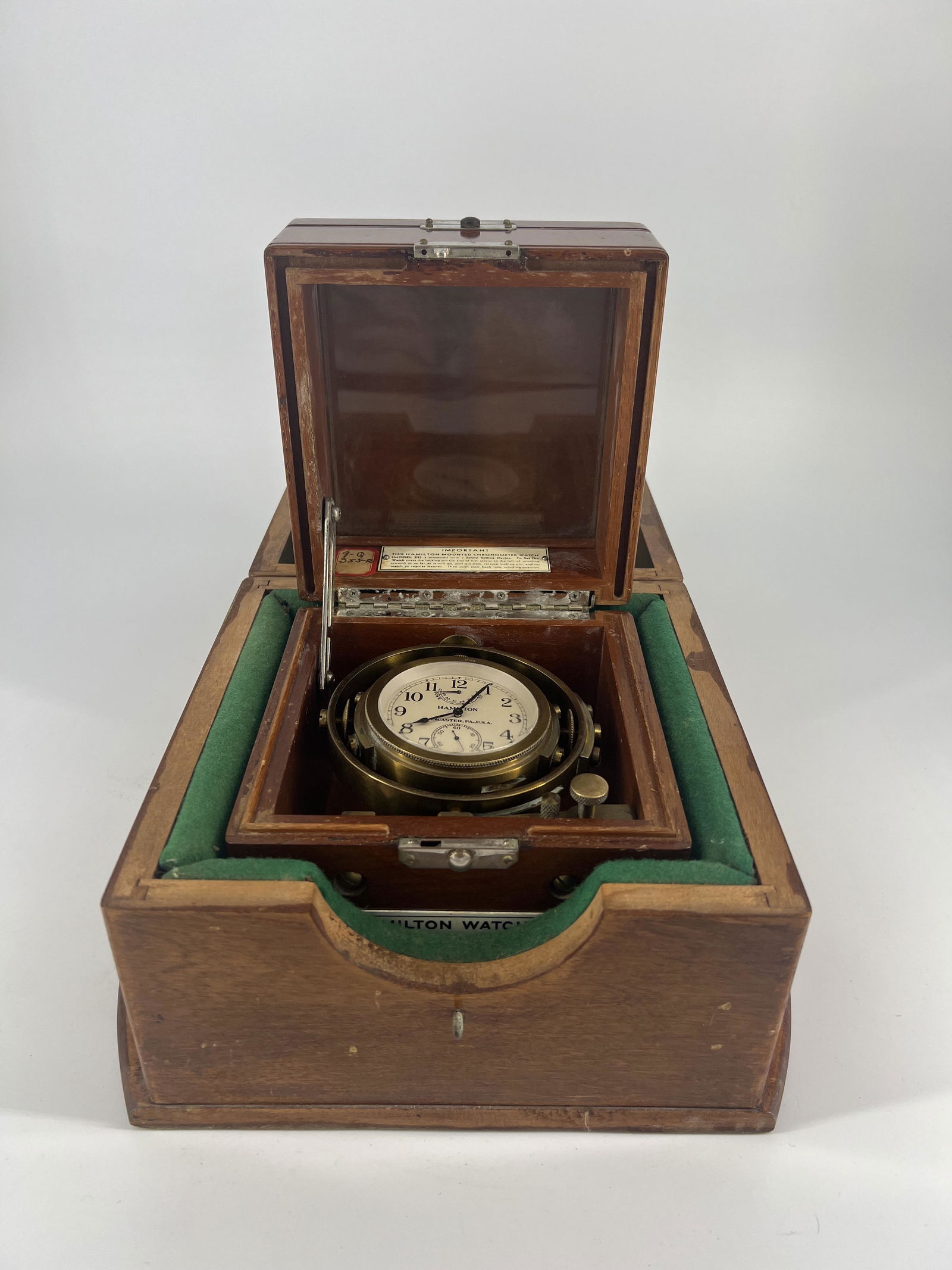 Antique Hamilton Watch Co Mounted Chronomter Deck Watch Model 22 w/ Wooden Case (1 of 11)