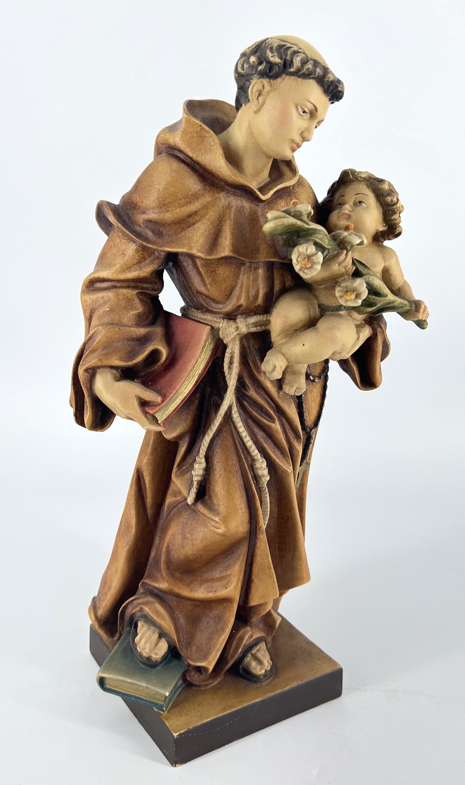 Antique Carved Wood Religious Sculpture Figurine St. Anthony w/ Baby Jesus (1 of 7)