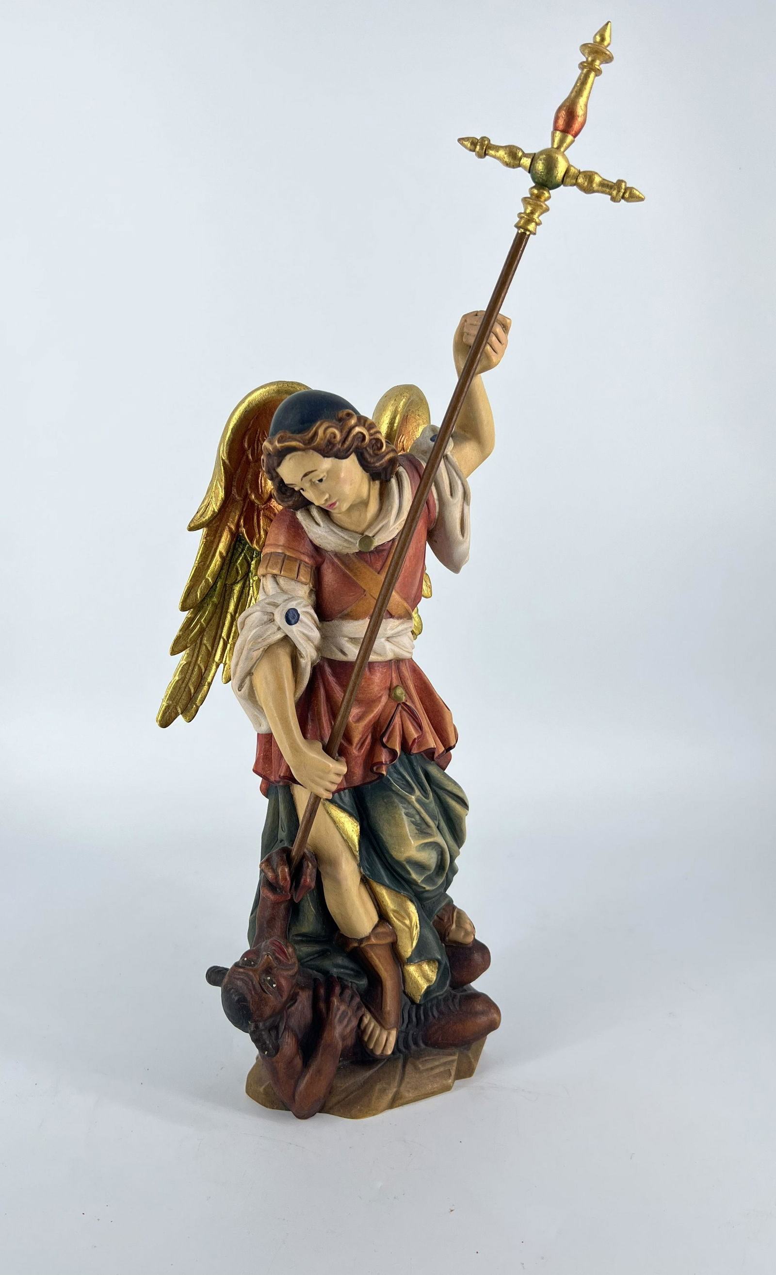 Antique Carved Wood Religious Sculpture Figurine St. Michael Archangel (1 of 5)