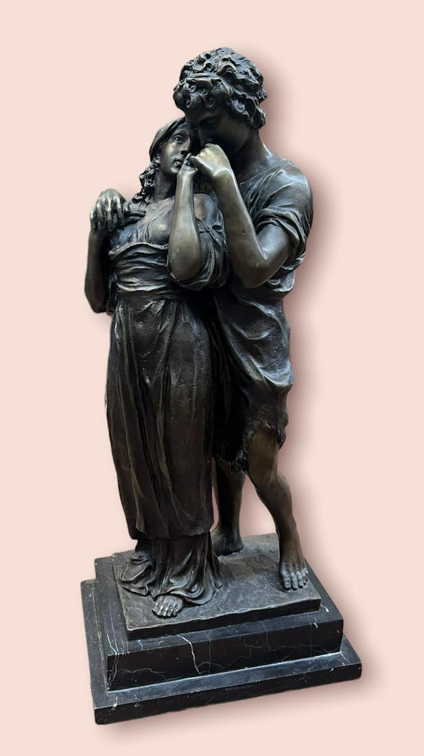 Antique Large Bronze Statue Sculpture of Couple Embracing 22" Tall (1 of 6)