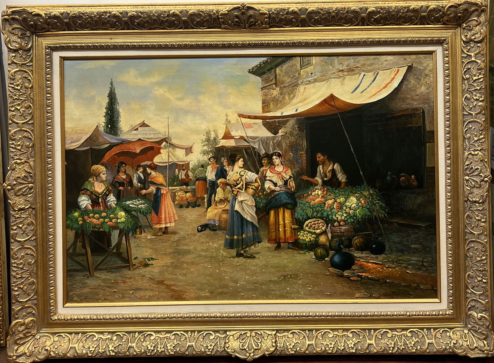 After Cesare Augostino Detti (Italian, 1847-1914) 'Market Scene' Painting (1 of 6)