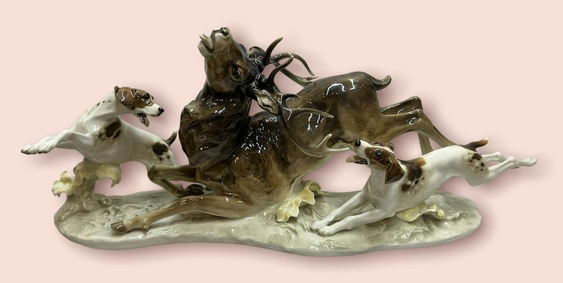 Antique Hutschenreuther Karl Tutter (1883-1969) Deer & Pointer Porcelain Grouping (1 of 10)