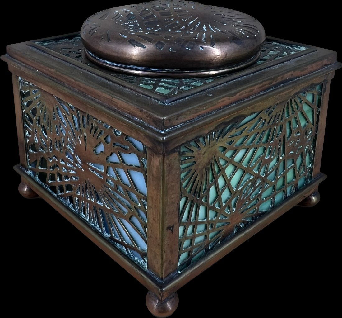 Antique Tiffany Studios New York 844 Pineneedle Glass & Bronze Inkwell (1 of 9)