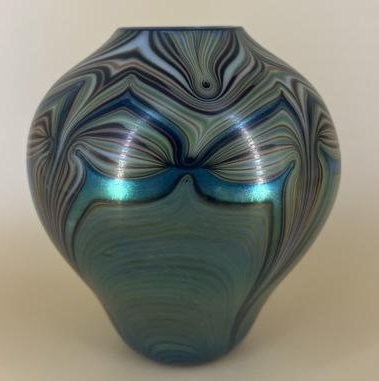 Antique Orient & Flume Iridescent Art Glass Vase Feather Design (1 of 6)