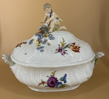 Antique Meissen Lidded Soup Tureen Dish W/ Boy & Cornucopia (1 of 8)
