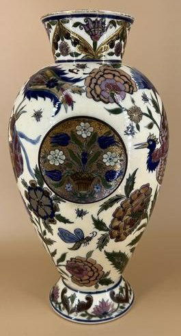 Antique Hungarian Zsolnay Pecs Vase Urn W/ Cloisonne Enamel Plaque (1 of 12)