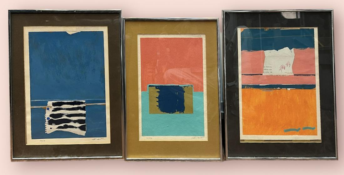 Lot of 3 Illegibly Signed Mixed Media Art Abstract Paintings (1 of 9)