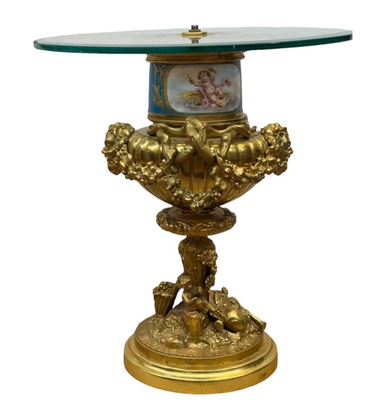 Antique Bronze Ormolu & Porcelain Sevres Style French Side Table (1 of 4)
