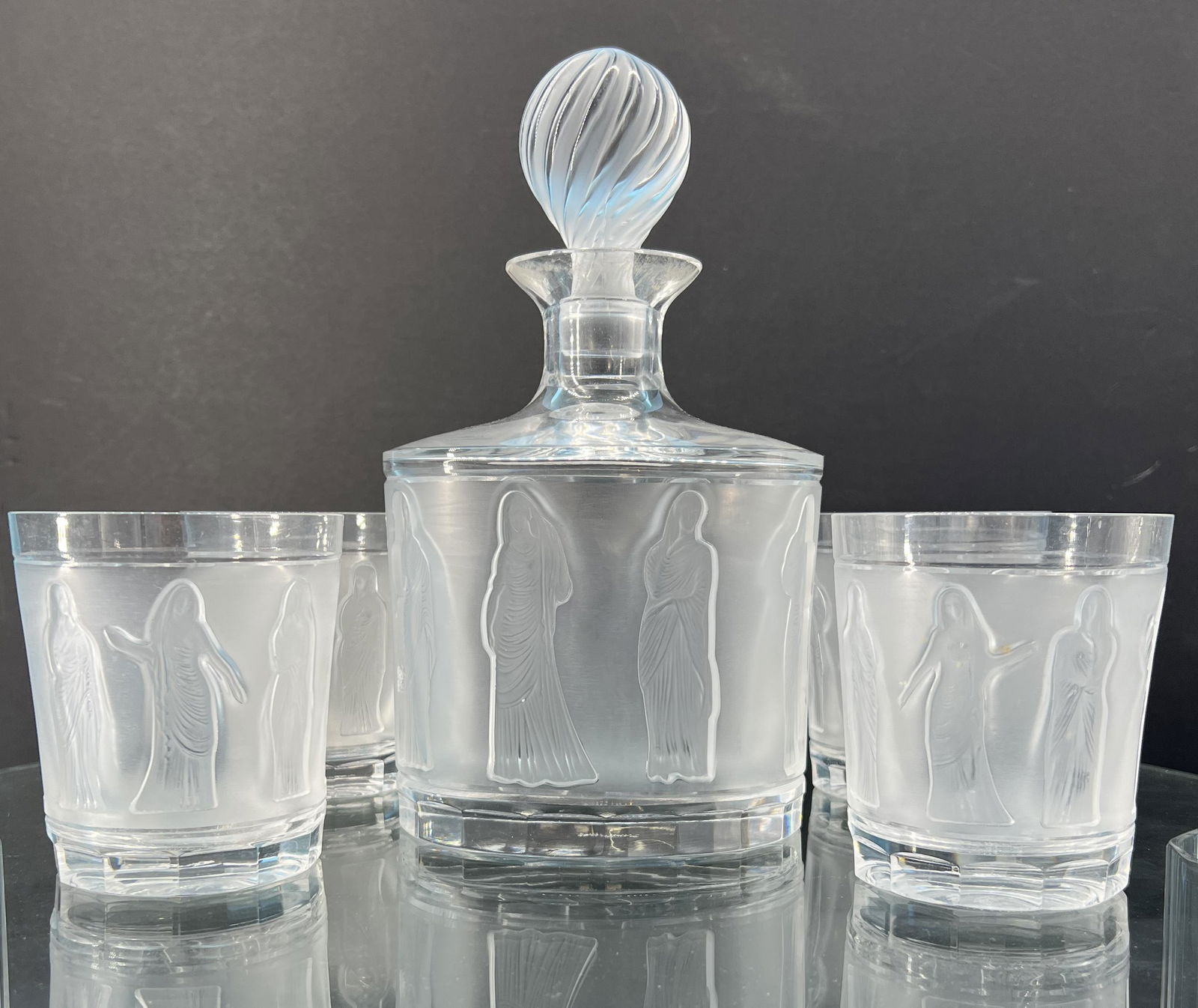 Vintage Lalique France Glass Figurine 'Femmes' Decanter W/ 4 Whiskey Glasses (1 of 5)