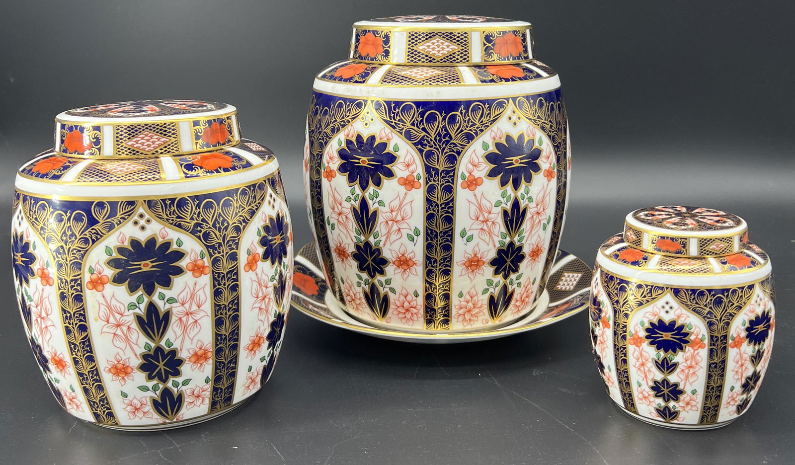 Antique Lot of 3 Royal Crown Derby Imari Style Lidded Jars (1 of 4)