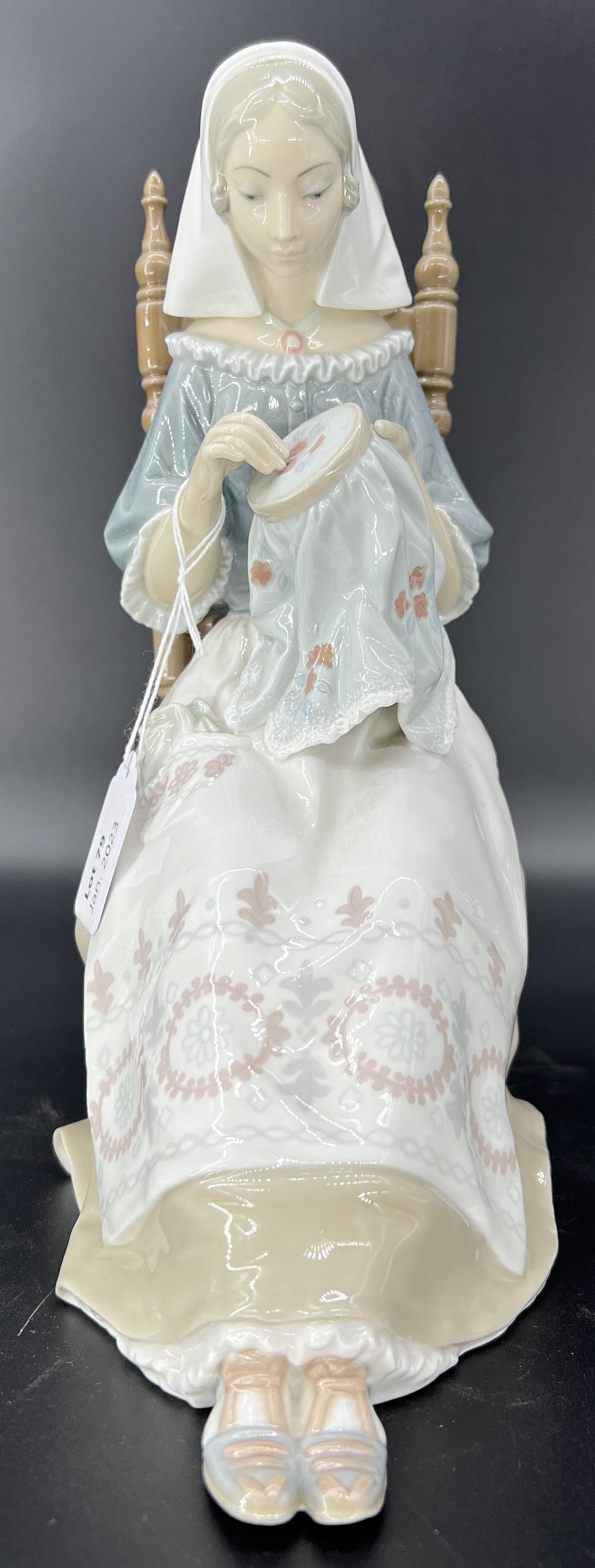 Vintage Lladro Spain Porcelain Figurine 'Woman Knitting in Chair' (1 of 6)